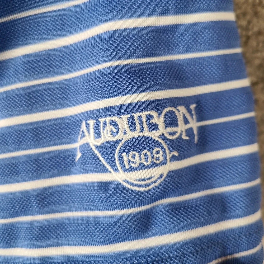 Adidas Shirt Men L Blue White Striped Golf Polo ClimaCool Audubon 1908 Polyester